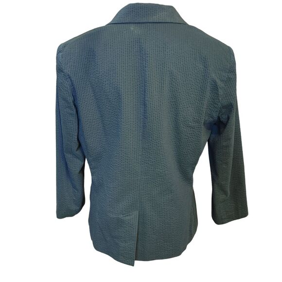 LIZ CLAIBORNE Womens 12 Navy Blazer Seersucker Lightweight Summer Jacket Coat - Picture 2 of 4